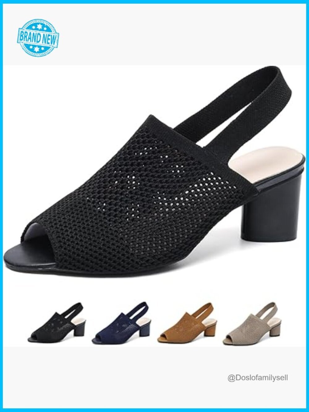 Knit Peep Toe Chunky Block Heeled Sandals Ankle Strap Slingback Slip On Pumps
